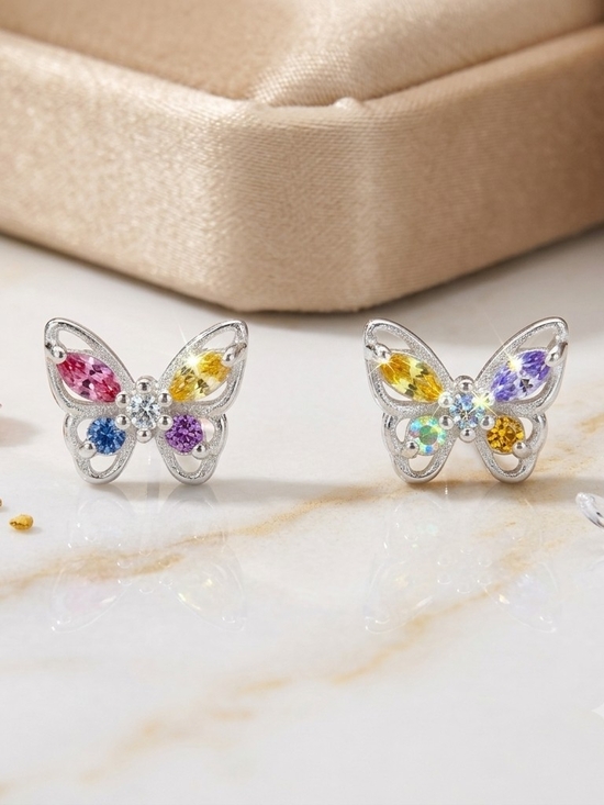 925 Sterling Silver Jewelry - New! 925 Sterling Silver Colorful CZ Butterfly Earrings Stud Jewelry NWOT